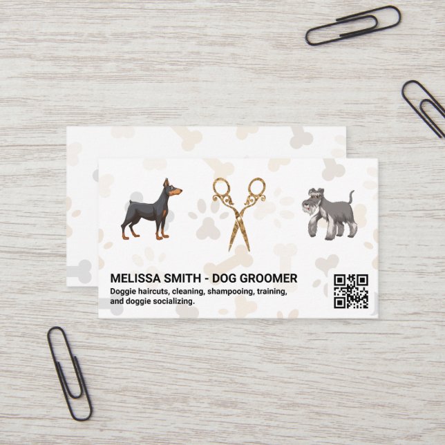 Carte De Visite Ciseaux fantaisistes | Doggies | Code QR (Devant/Arrière en situation)