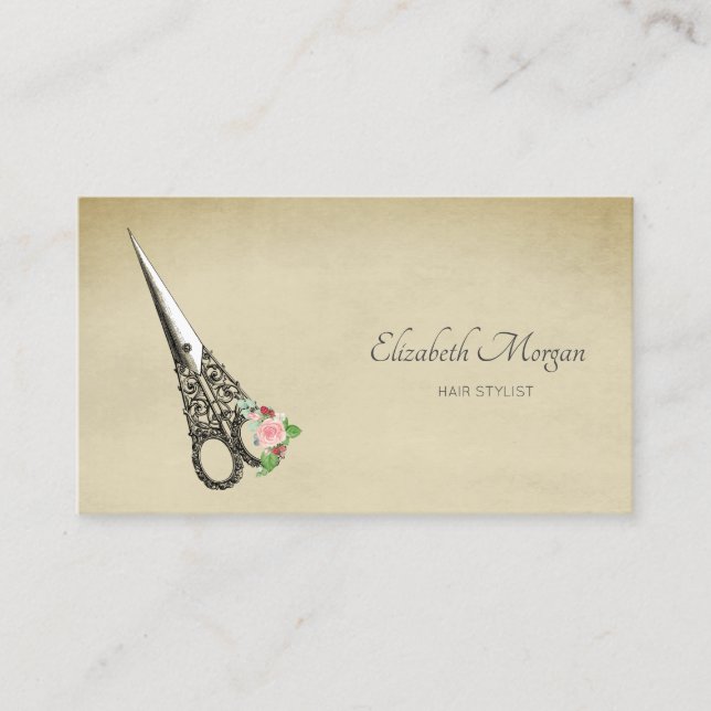 Carte De Visite Ciseaux Fleurs Vintage Professionnels (Devant)