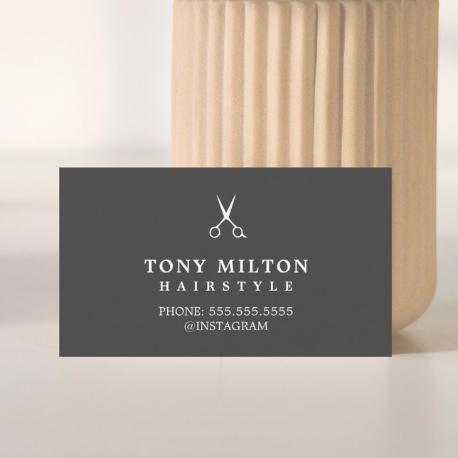 Carte De Visite Ciseaux gris blanc minimaliste Coiffeur (Créateur téléchargé)