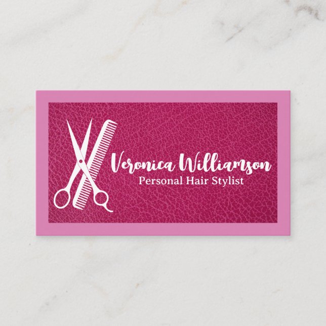 Carte De Visite Ciseaux Peigne | Logo de coiffeur | Cuir (Devant)