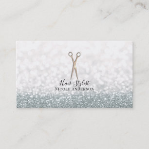 Carte De Visite Ciseaux Rose Gold Coiffeur Pailleté Blanc