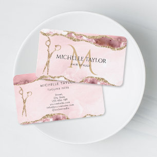Carte De Visite Ciseaux Rose Gold Moderne Monogramme Coiffeur