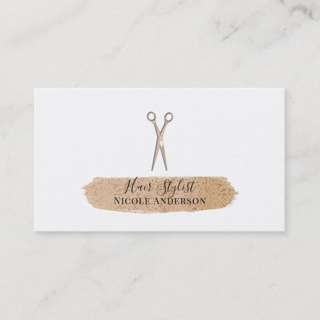 Carte De Visite Ciseaux Rose Gold Paillettes Rose Chic Coiffeur (Devant)