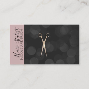 Carte De Visite Ciseaux Rose Gold Pink Coiffeur Cheveux Noir Rose