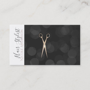 Carte De Visite Ciseaux Rose Gold Rose Coiffeur Cheveux Noir Blanc