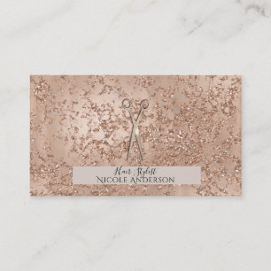 Carte De Visite Ciseaux Rose Gold Rose Pailleté Cracklé pour Coiff