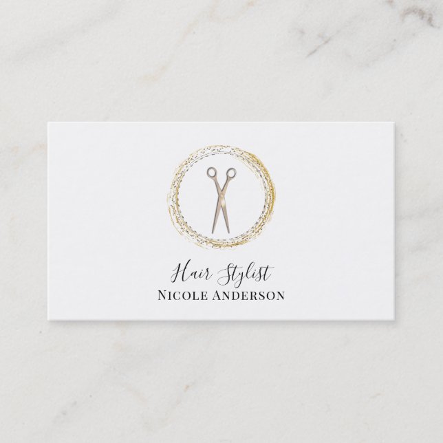 Carte De Visite Ciseaux Rose Gold Sparkle Cercle Coiffeur (Devant)
