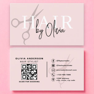 Carte De Visite Ciseaux rose vif moderne QR Code Hair Styliste