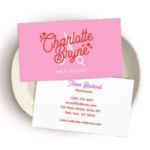 Carte De Visite Ciseaux Styliste Cote Rose Retro Cheveux
