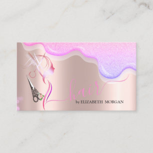 Carte De Visite Ciseaux Vintage Paillettes Gouttes Cheveux Rose Go