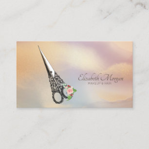 Carte De Visite Ciseaux Vintage Roses Coiffeur Coloré