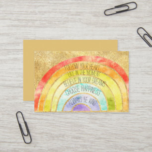 Carte De Visite Citations Inspirantes de couleur Arc-en-ciel en Or