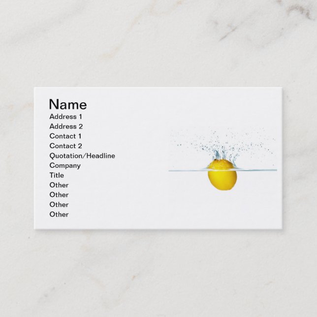 Carte De Visite Citron frais tombant dans l'eau (Devant)