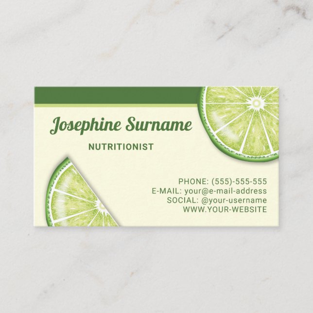 Carte De Visite Citron Vert Citron Fruit Tranches Nutritionniste (Devant)