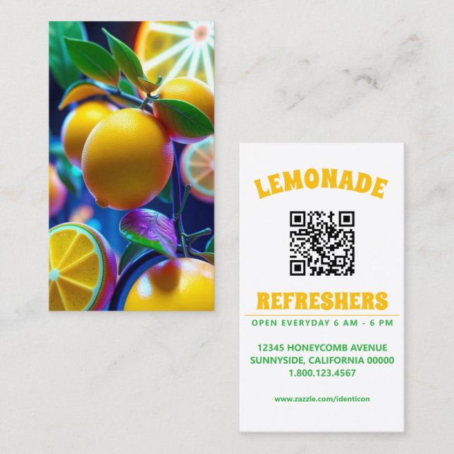 Carte De Visite citrons citrons verts néon avec code QR (Devant / Derrière)