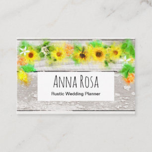 Carte De Visite Citrons en bois vintages rustiques de tournesols