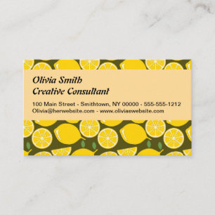 Carte De Visite Citrons jaunes et motif vert olive : Citrus modern
