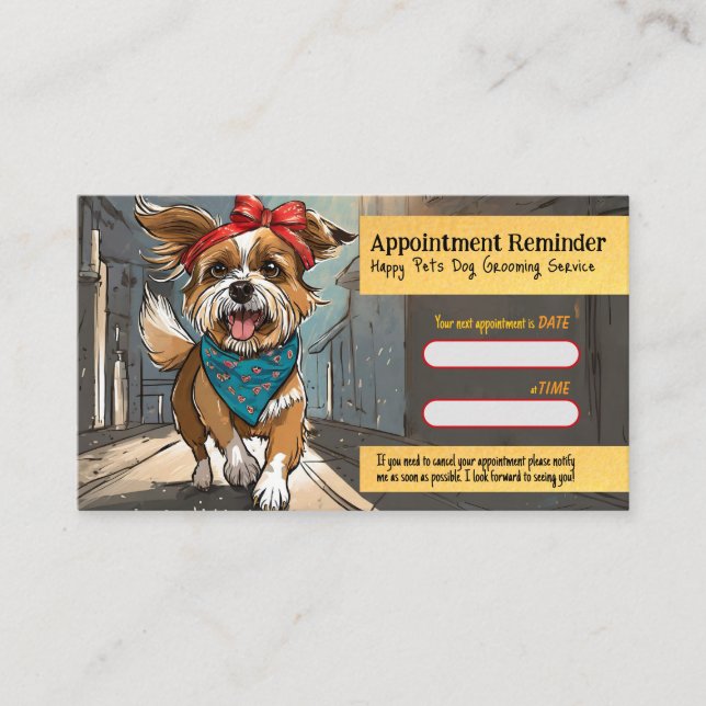 Carte De Visite City Dog Artsy Grooming Appointment Reminder Card (Devant)