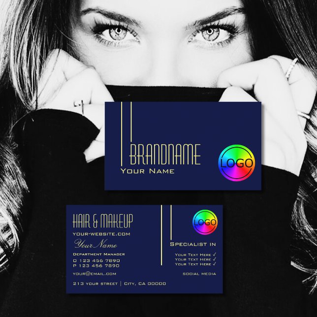 Carte De Visite Clair Indigo Bleu Chic avec logo professionnel (Créateur téléchargé)