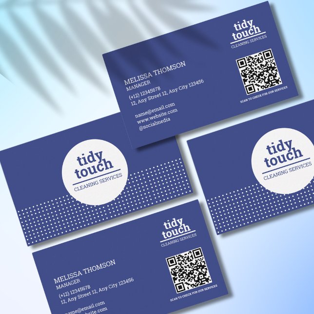 Carte De Visite Clair Moderne Bleu Blancs Pois Nettoyage (Créateur téléchargé)