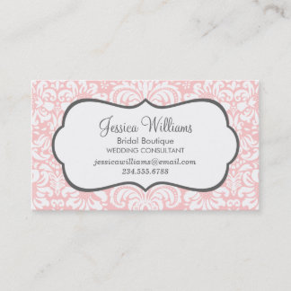 Carte De Visite Clair rose et charbon Élégant Damas Floral
