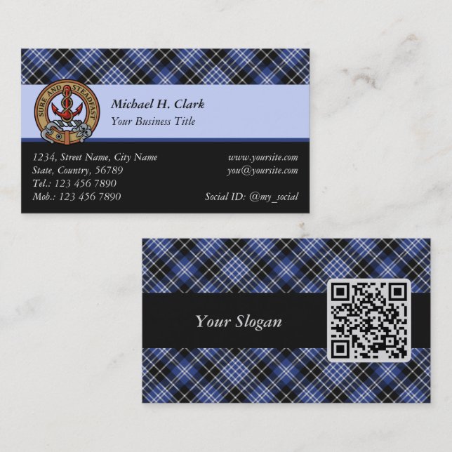 Carte De Visite Clan Clark Tartan (Devant / Derrière)