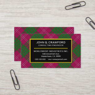 Carte De Visite Clan écossais Crawford Tartan Plaid