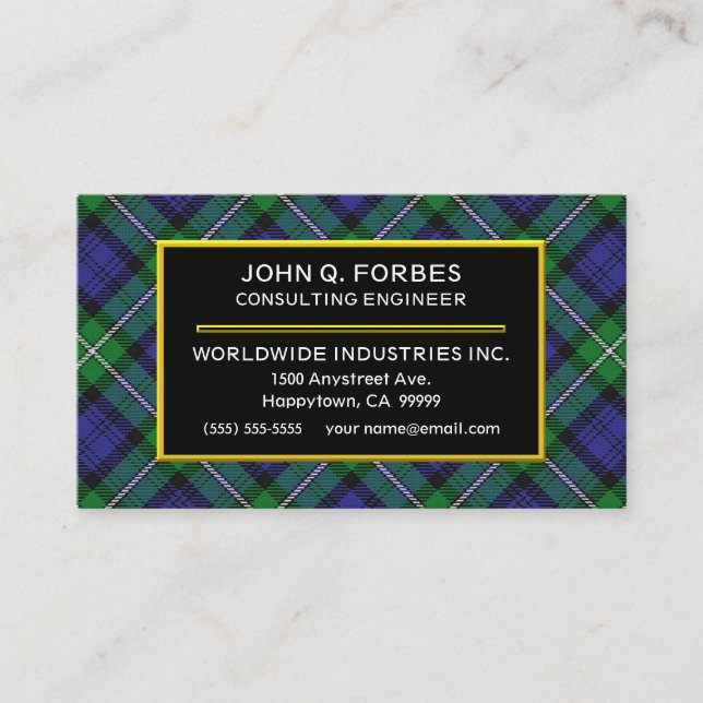 Carte De Visite Clan écossais Forbes Tartan Plaid (Devant)