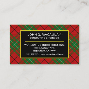 Carte De Visite Clan écossais MacAulay Tartan Plaid