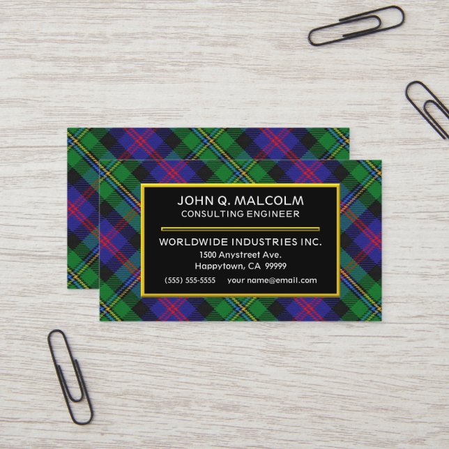 Carte De Visite Clan écossais Malcolm Tartan Plaid (Devant/Arrière en situation)