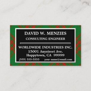 Carte De Visite Clan écossais Menzies Green et Red Tartan Plaid