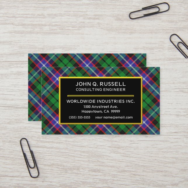 Carte De Visite Clan écossais Russell Tartan Plaid (Devant/Arrière en situation)