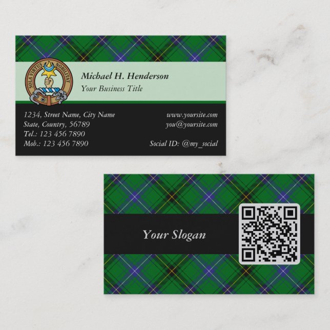 Carte De Visite Clan Henderson Crest sur Tartan (Devant / Derrière)