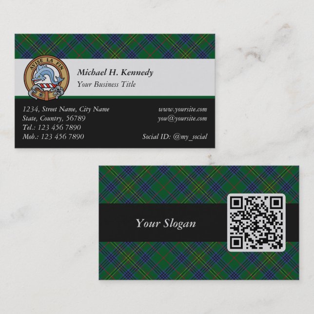 Carte De Visite Clan Kennedy Crest sur Tartan (Devant / Derrière)