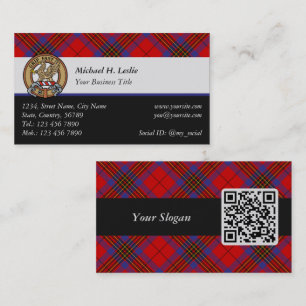Carte De Visite Clan Leslie Crest sur Red Tartan