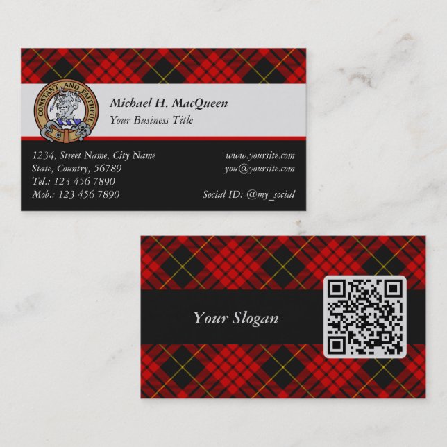Carte De Visite Clan MacQueen Crest sur Tartan (Devant / Derrière)