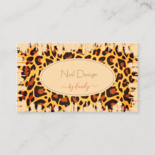 Carte De Visite Clashy Leopard Motif Pastel Peach Design Nails