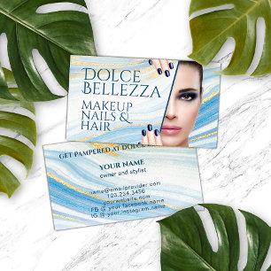 Carte De Visite Classé Bleu Blanc Or Marbre Agate Art Motif