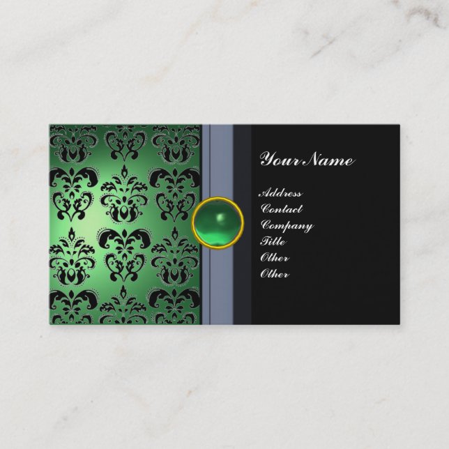 Carte De Visite CLASSÉ DAMASK GEM MONOGRAM noir vert (Devant)
