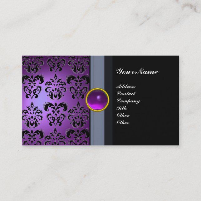 Carte De Visite CLASSE DAMASK GEM MONOGRAM noir violet (Devant)