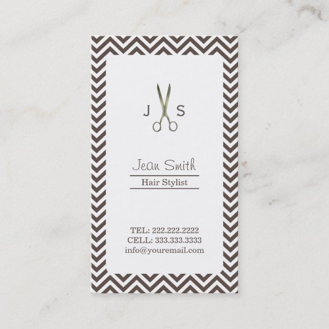 Carte De Visite Classé Dark Tan Chevron Stripes Liste de cheveux (Devant)