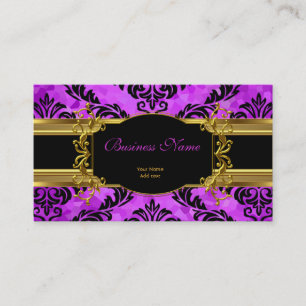 Carte De Visite Classe Élégant Violet Or Damassé Profil Floral