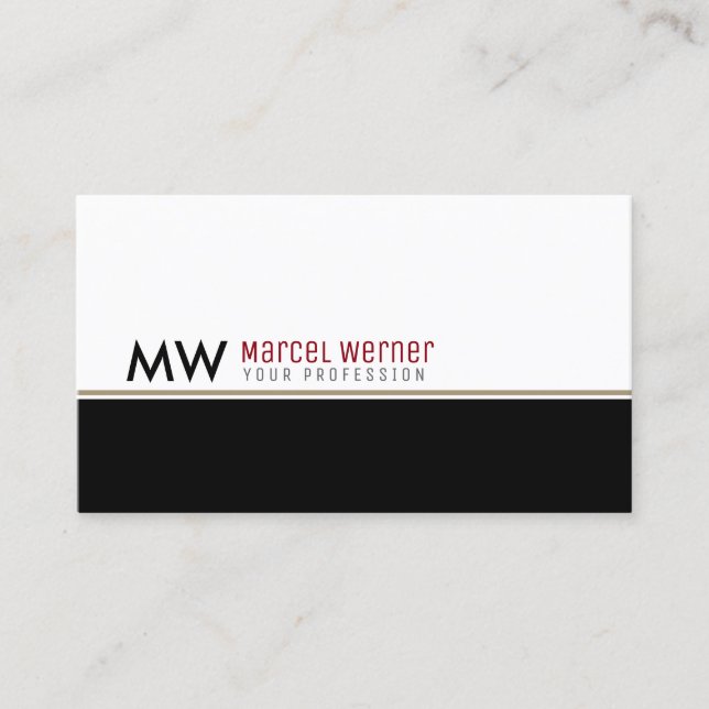 Carte De Visite classe et monogramme blanc & noir pro corporate (Devant)