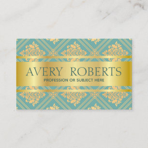 Carte De Visite Classé Floral Moderne Luxe Sparkle cyan or