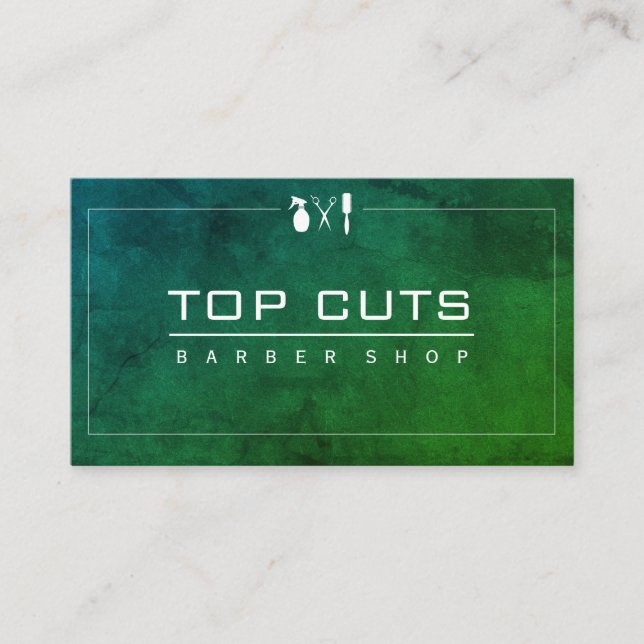 Carte De Visite Classic Barber Shop Sleek Green Purple (Devant)