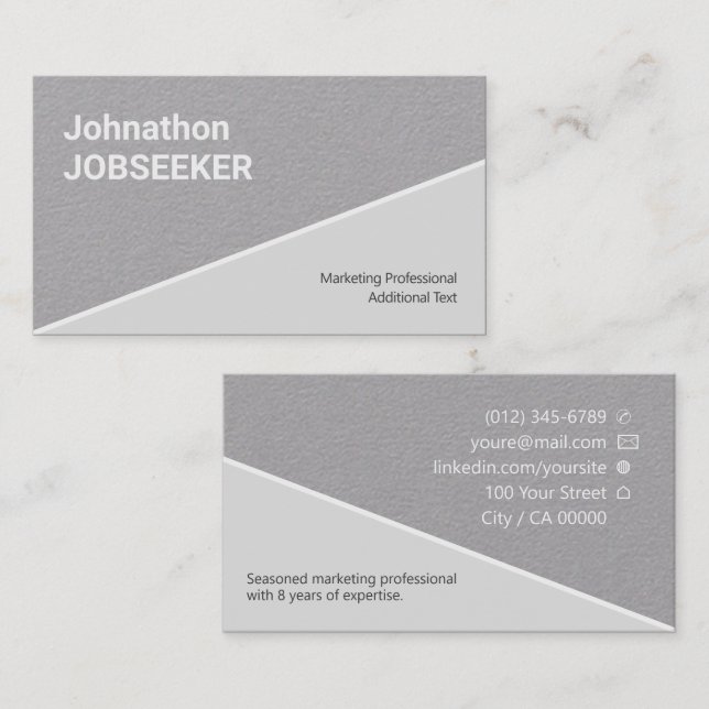 Carte De Visite Classic Clean Job Seeker Jobseeker Grey Classy (Devant / Derrière)