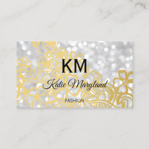 Carte De Visite Classic Elegant Bokeh Gold Foil Floral