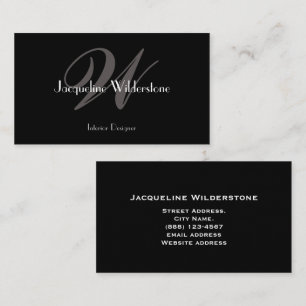 Carte De Visite Classic Elegant Monogramme & Nom Classy Black