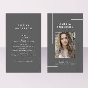 Carte De Visite Classic Grey White Typographie Photo Graduation