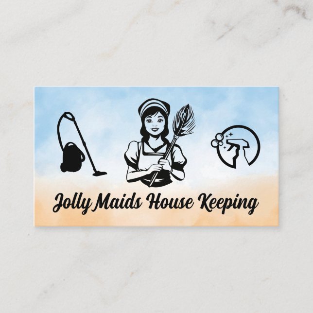 Carte De Visite Classic Maid with Duster | Cleaning Equipment Icon (Devant)
